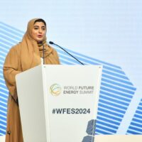 Her Highness Sheika Shamma bint Sultan bin Khalifa Al Nahyan delivers her opening address at the World Future Energy Summit in Abu Dhabi. (Photo: IRENA 2024)