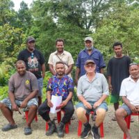 2 Northern Dove Association members and a team from the SIART Project during a recent visit to this coconut ABPO in north Malaita.
