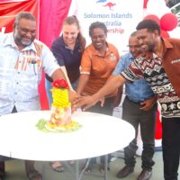 Cutting the fruit cake (left to right) DHSI Dr Bainivalu, DFAT Program Manager Health Team Ms. Ferguson, PLWRHD rep, NRH Paediatric Dr Bule and RHD program Director Maesulia. Cutting the fruit cake (left to right) DHSI Dr Bainivalu, DFAT Program Manager Health Team Ms. Ferguson, PLWRHD rep, NRH Paediatric Dr Bule and RHD program Director Maesulia.