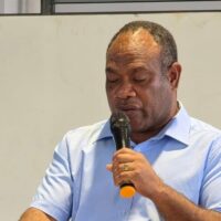 Hon. Stephen Kumi, Minister for Education and Human Resource Development, delivers his opening remarks at the Provincial Implementation, Planning and Team-Building Workshop in Honiara.